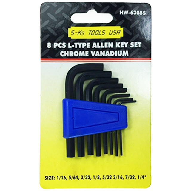 S-Ks 8pcs. HW-6308A(S) Short Arm Allen Wrench Set 11/16-1/4 S-Ks 8pcs. HW-6308A(S) Short Arm Allen Wrench Set 11/16-1/4